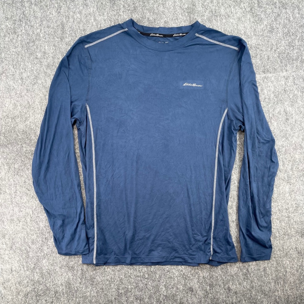 Eddie Bauer Shirt Mens Large Blue Long Sleeve Performance Suede Activewear